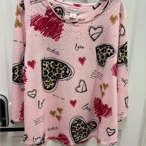 Allison Daley Pink and Red Graphic Top